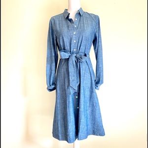 JCrew Chambray Tie-Waist Long Sleeve Shirtdress